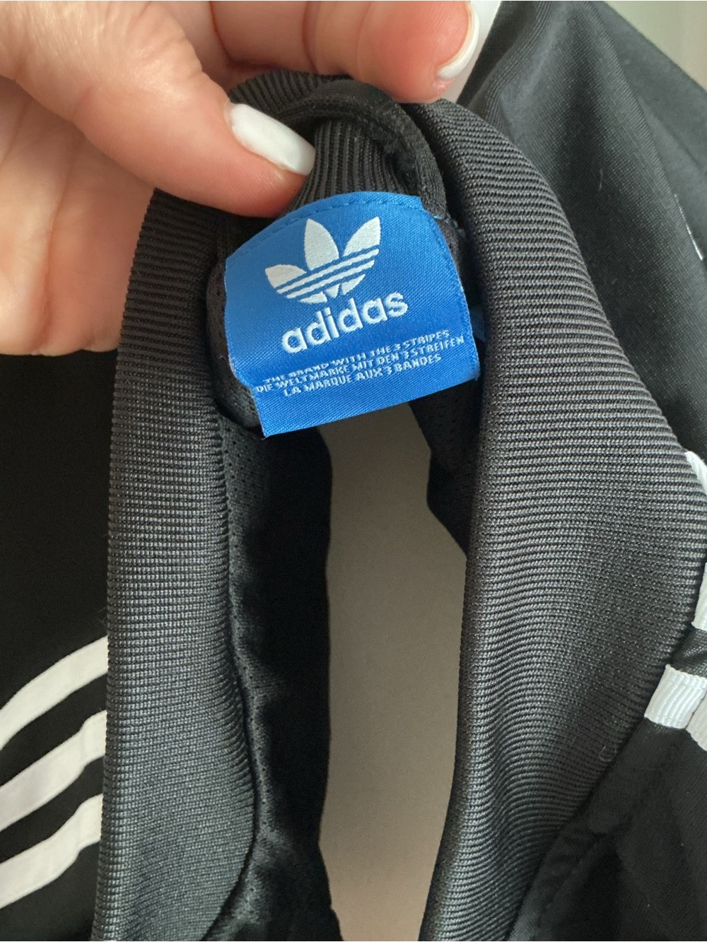Adidas Classic Black Track Jacket White Three Stripes Embroidered Chest Sz L - Picture 8 of 8